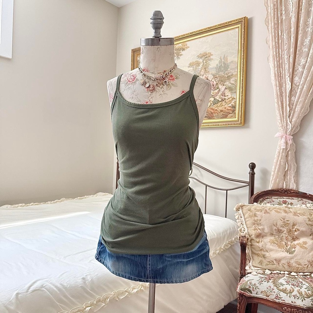 Y2K No Boundaries size XL olive green ribbed tank top
